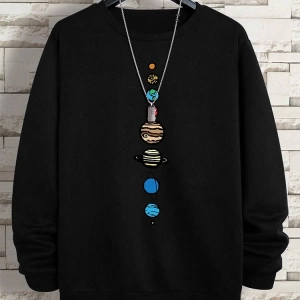 Hip Hop Harajuku Vintage Tarzı  Güneş sistemi  Gri