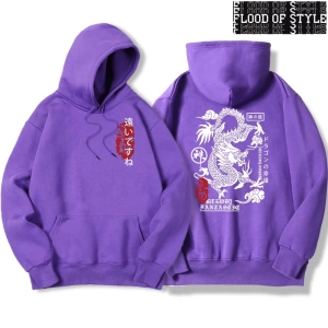 Hip Hop Harajuku Vintage Tarzı  Harajuku Ejderha Komik Desen Gri