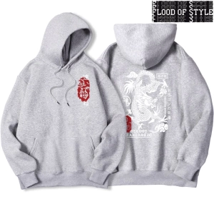 Hip Hop Harajuku Vintage Tarzı  Harajuku Ejderha Komik Desen Gri