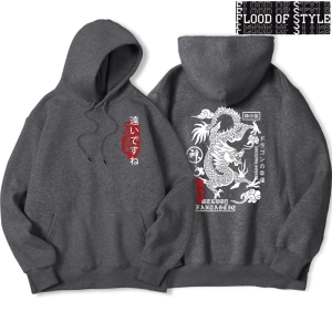 Hip Hop Harajuku Vintage Tarzı  Harajuku Ejderha Komik Desen Gri