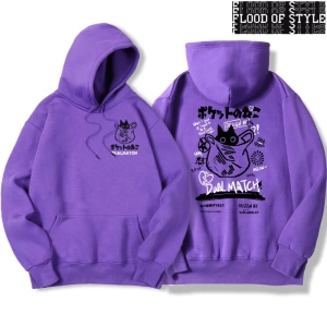 Hip Hop Harajuku Vintage Tarzı  Harajuku Kawaii Kedi Çift  Gri