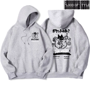 Hip Hop Harajuku Vintage Tarzı  Harajuku Kawaii Kedi Çift  Gri