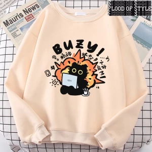 Hip Hop Harajuku Vintage Tarzı  Istikrarlı Devlet Eğlenceli Kedi Sevimli Gri