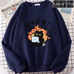 Hip Hop Harajuku Vintage Tarzı  Istikrarlı Devlet Eğlenceli Kedi Sevimli Gri