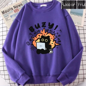 Hip Hop Harajuku Vintage Tarzı  Istikrarlı Devlet Eğlenceli Kedi Sevimli Gri