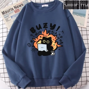 Hip Hop Harajuku Vintage Tarzı  Istikrarlı Devlet Eğlenceli Kedi Sevimli Gri