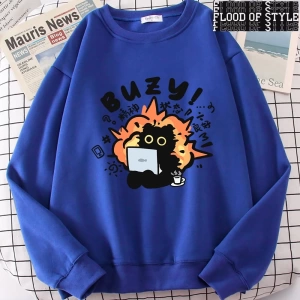 Hip Hop Harajuku Vintage Tarzı  Istikrarlı Devlet Eğlenceli Kedi Sevimli Gri