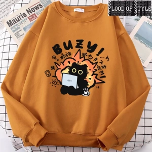 Hip Hop Harajuku Vintage Tarzı  Istikrarlı Devlet Eğlenceli Kedi Sevimli Gri