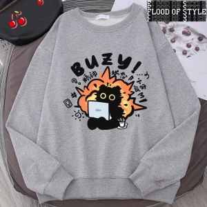 Hip Hop Harajuku Vintage Tarzı  Istikrarlı Devlet Eğlenceli Kedi Sevimli Gri