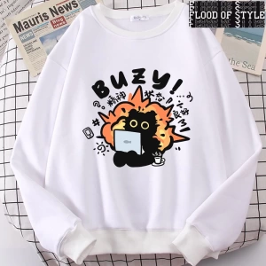Hip Hop Harajuku Vintage Tarzı  Istikrarlı Devlet Eğlenceli Kedi Sevimli Gri