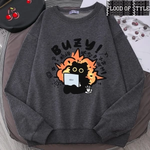 Hip Hop Harajuku Vintage Tarzı  Istikrarlı Devlet Eğlenceli Kedi Sevimli Gri