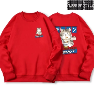 Hip Hop Harajuku Vintage Tarzı  Japon Harajuku erişte ve suşi kedi  Gri