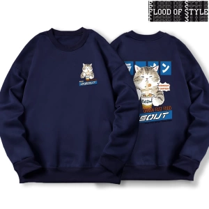 Hip Hop Harajuku Vintage Tarzı  Japon Harajuku erişte ve suşi kedi  Gri