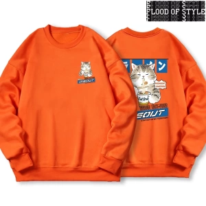 Hip Hop Harajuku Vintage Tarzı  Japon Harajuku erişte ve suşi kedi  Gri