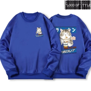 Hip Hop Harajuku Vintage Tarzı  Japon Harajuku erişte ve suşi kedi  Gri