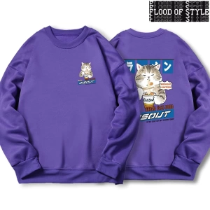 Hip Hop Harajuku Vintage Tarzı  Japon Harajuku erişte ve suşi kedi  Gri