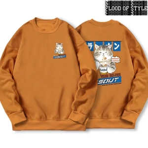 Hip Hop Harajuku Vintage Tarzı  Japon Harajuku erişte ve suşi kedi  Gri