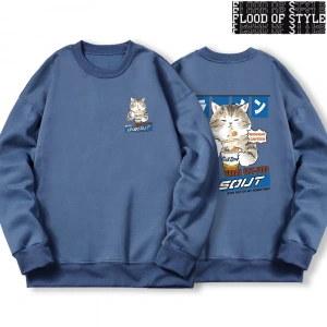 Hip Hop Harajuku Vintage Tarzı  Japon Harajuku erişte ve suşi kedi  Gri