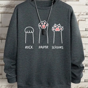 Hip Hop Harajuku Vintage Tarzı  Kaya kağıt makas CatS Paw  Gri