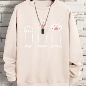 Hip Hop Harajuku Vintage Tarzı  Kaya kağıt makas CatS Paw  Gri