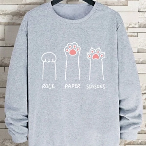 Hip Hop Harajuku Vintage Tarzı  Kaya kağıt makas CatS Paw  Gri