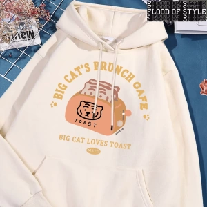 Hip Hop Harajuku Vintage Tarzı  Kedi ekmek makinesi komik  Gri