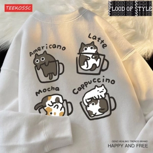 Hip Hop Harajuku Vintage Tarzı  Kedi kahve sıcak  Bej