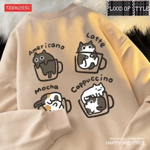 Hip Hop Harajuku Vintage Tarzı  Kedi kahve sıcak  Bej