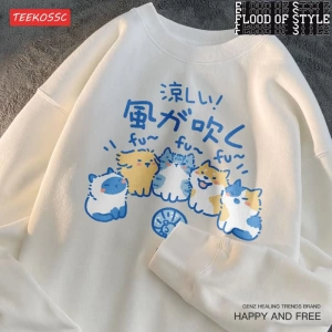 Hip Hop Harajuku Vintage Tarzı  Kediler köpekler  Bej