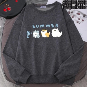 Hip Hop Harajuku Vintage Tarzı  Kediler ve köpekler sevimli Gri
