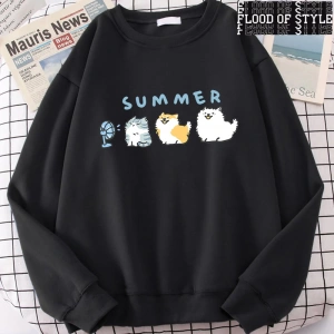 Hip Hop Harajuku Vintage Tarzı  Kediler ve köpekler sevimli Gri