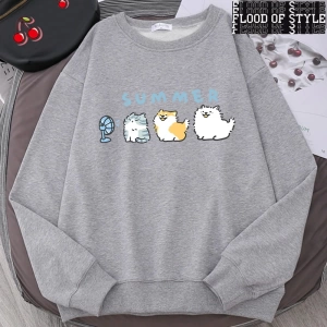 Hip Hop Harajuku Vintage Tarzı  Kediler ve köpekler sevimli Gri