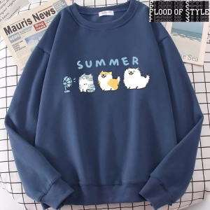 Hip Hop Harajuku Vintage Tarzı  Kediler ve köpekler sevimli Gri