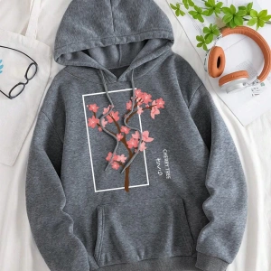 Hip Hop Harajuku Vintage Tarzı  Kiraz Ağacı Tam Çiçek Gri