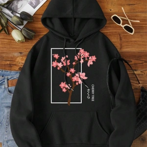 Hip Hop Harajuku Vintage Tarzı  Kiraz Ağacı Tam Çiçek Gri