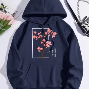 Hip Hop Harajuku Vintage Tarzı  Kiraz Ağacı Tam Çiçek Gri
