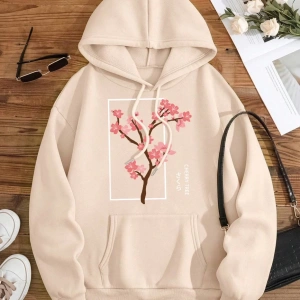 Hip Hop Harajuku Vintage Tarzı  Kiraz Ağacı Tam Çiçek Gri