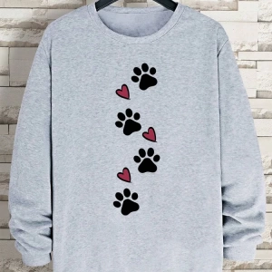 Hip Hop Harajuku Vintage Tarzı  Köpek pençe baskı aşk komik baskı  Gri