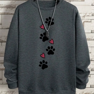 Hip Hop Harajuku Vintage Tarzı  Köpek pençe baskı aşk komik baskı  Gri