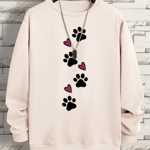 Hip Hop Harajuku Vintage Tarzı  Köpek pençe baskı aşk komik baskı  Gri