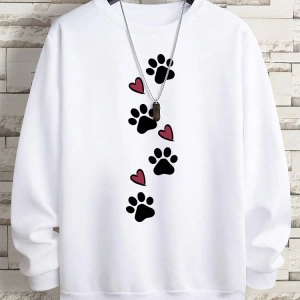 Hip Hop Harajuku Vintage Tarzı  Köpek pençe baskı aşk komik baskı  Gri