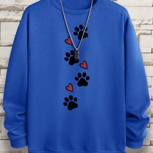 Hip Hop Harajuku Vintage Tarzı  Köpek pençe baskı aşk komik baskı  Gri