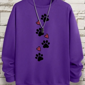 Hip Hop Harajuku Vintage Tarzı  Köpek pençe baskı aşk komik baskı  Gri