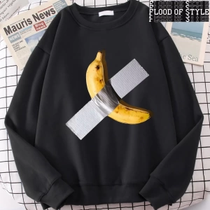 Hip Hop Harajuku Vintage Tarzı  Muz Eğlenceli Sevimli  Gri