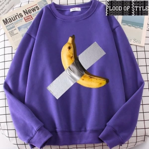 Hip Hop Harajuku Vintage Tarzı  Muz Eğlenceli Sevimli  Gri