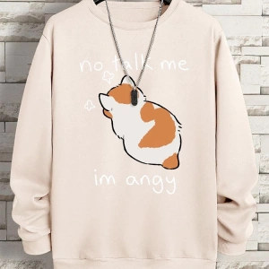Hip Hop Harajuku Vintage Tarzı  No Talk Me Im Angy sevimli kedi  Gri