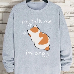 Hip Hop Harajuku Vintage Tarzı  No Talk Me Im Angy sevimli kedi  Gri