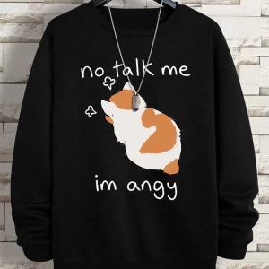 Hip Hop Harajuku Vintage Tarzı  No Talk Me Im Angy sevimli kedi  Gri