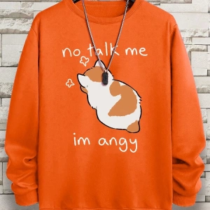 Hip Hop Harajuku Vintage Tarzı  No Talk Me Im Angy sevimli kedi  Gri