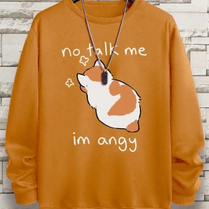 Hip Hop Harajuku Vintage Tarzı  No Talk Me Im Angy sevimli kedi  Gri